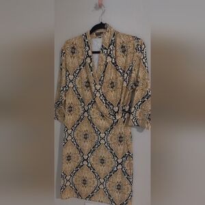 J McLaughlin Elegant Black and Tan Pattern Dress Sz XL